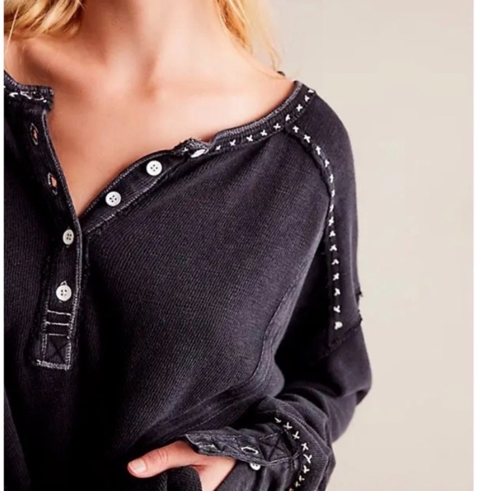 We The Free Black Taylor Henley with White Stitching